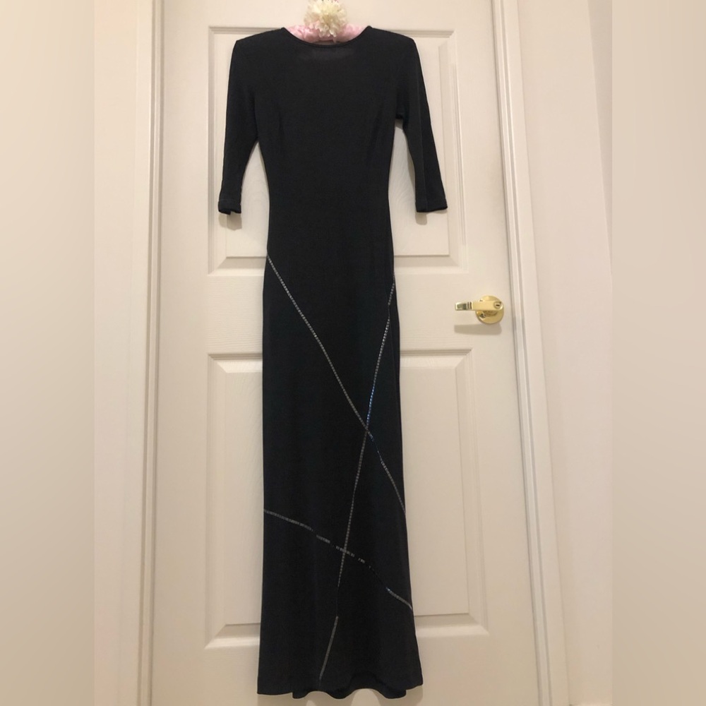 Black 3/4 Sleeve Form Fitted Maxi Dress With Open Back Design “Super Sexy”